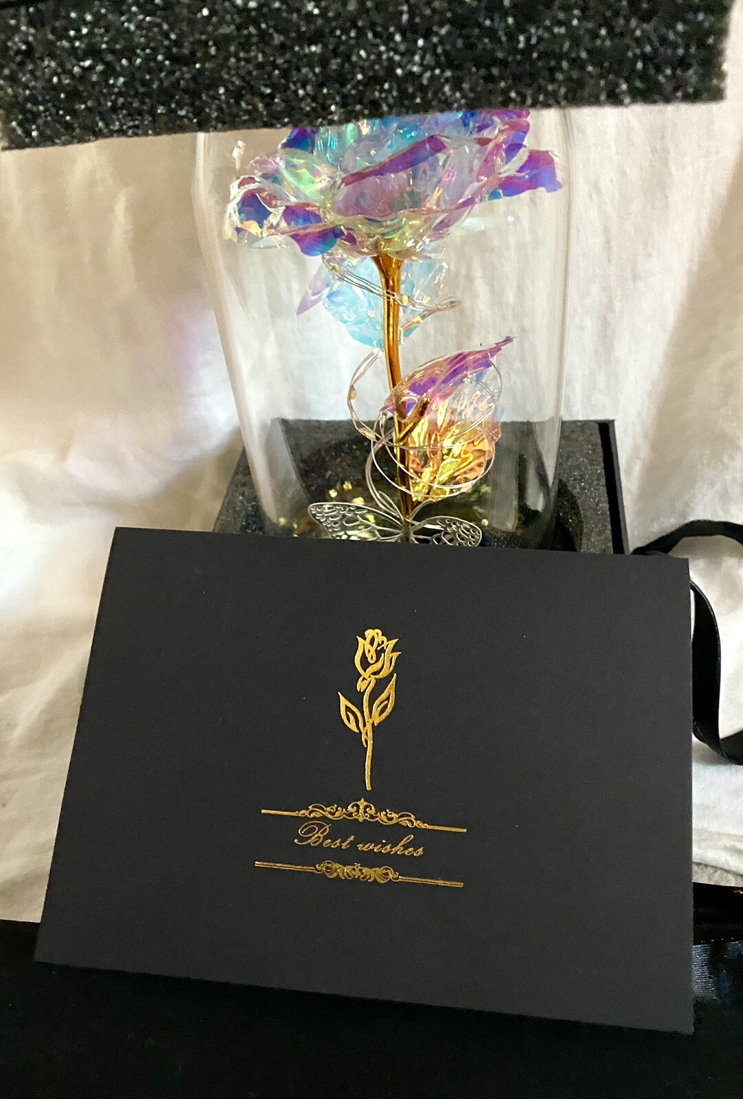 Eternal Rose In Dome With Fairy Lights Batteries Included Best Wishes Boxed Gift