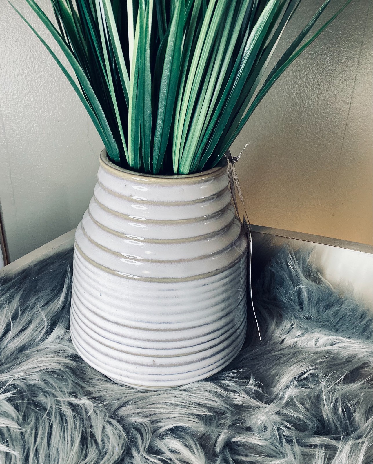 Faux Willow Floral Arrangement in Distressed Ceramic Planter