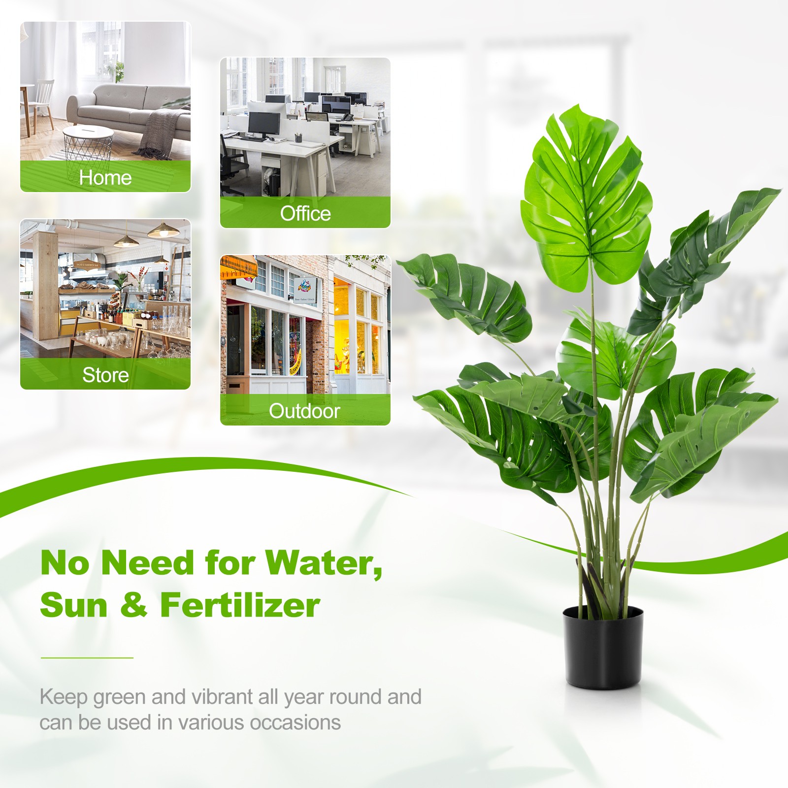 Costway 4FT Artificial Monstera Deliciosa Plant Fake Palm Tree Indoor Outdoor