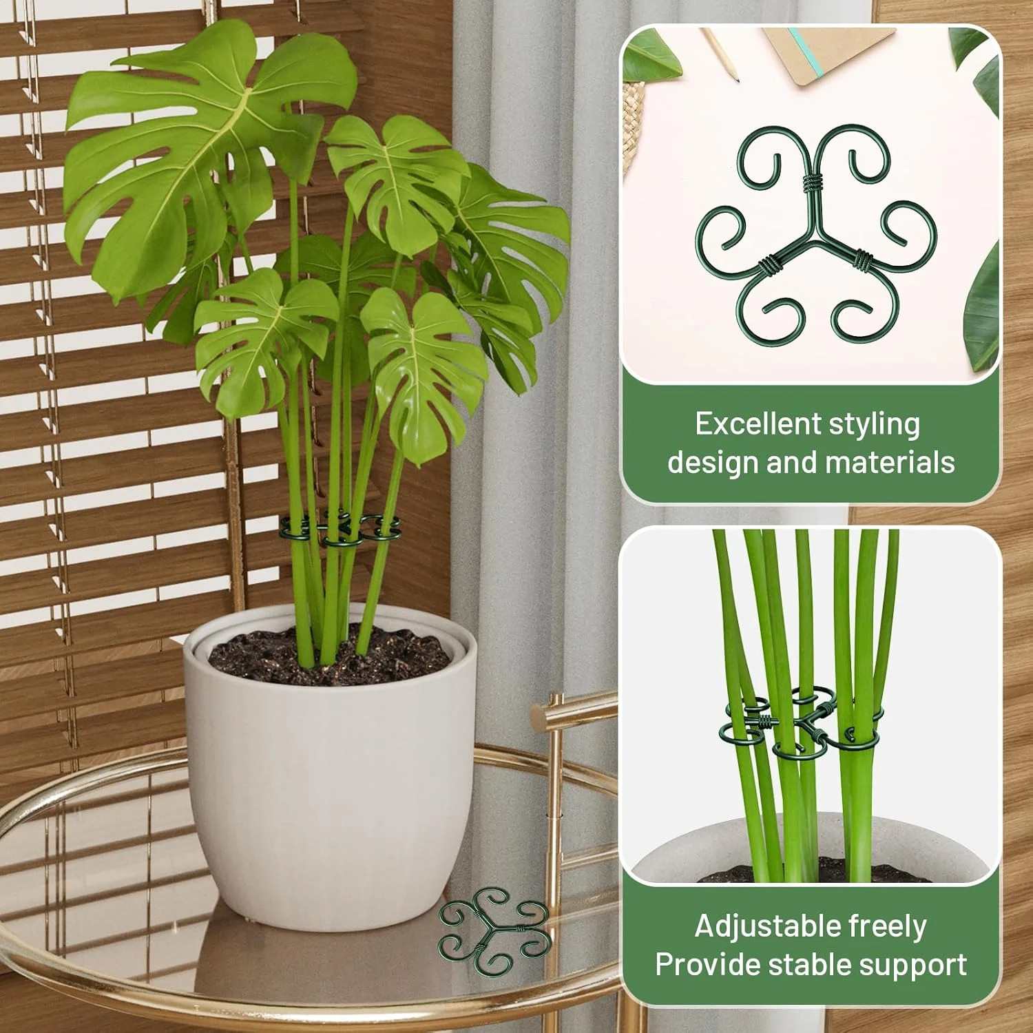 4PCS Green Iron Monstera Support, Uniquely Designed Plant Support Stakes for Ind