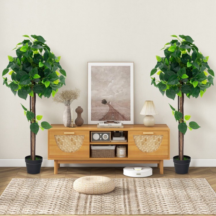 45″Artificial Silk Tree Potted Plant Artificial Hydrangea Tree w/Real Wood Trunk