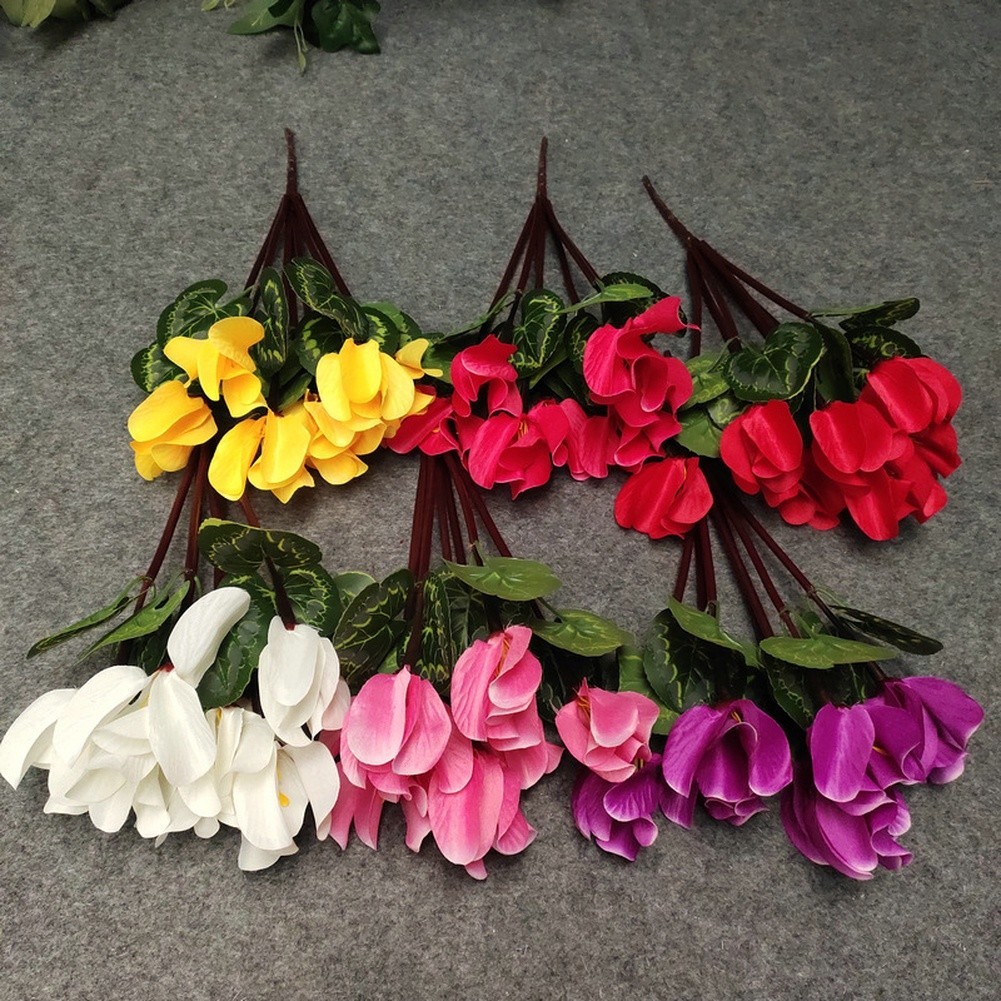 Home Decor Cyclamen Flower Arrangement 7 Branches Silk Material 36cm Height
