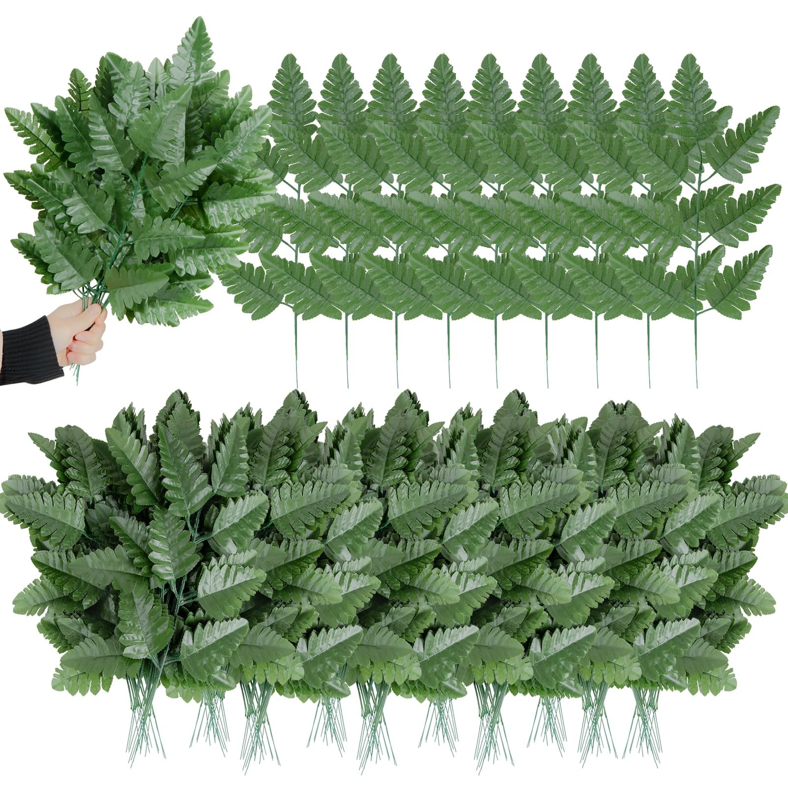 XONOR Artificial Silk Leaf Fern – Artificial Fern Leaves Stem Faux Greenery P…