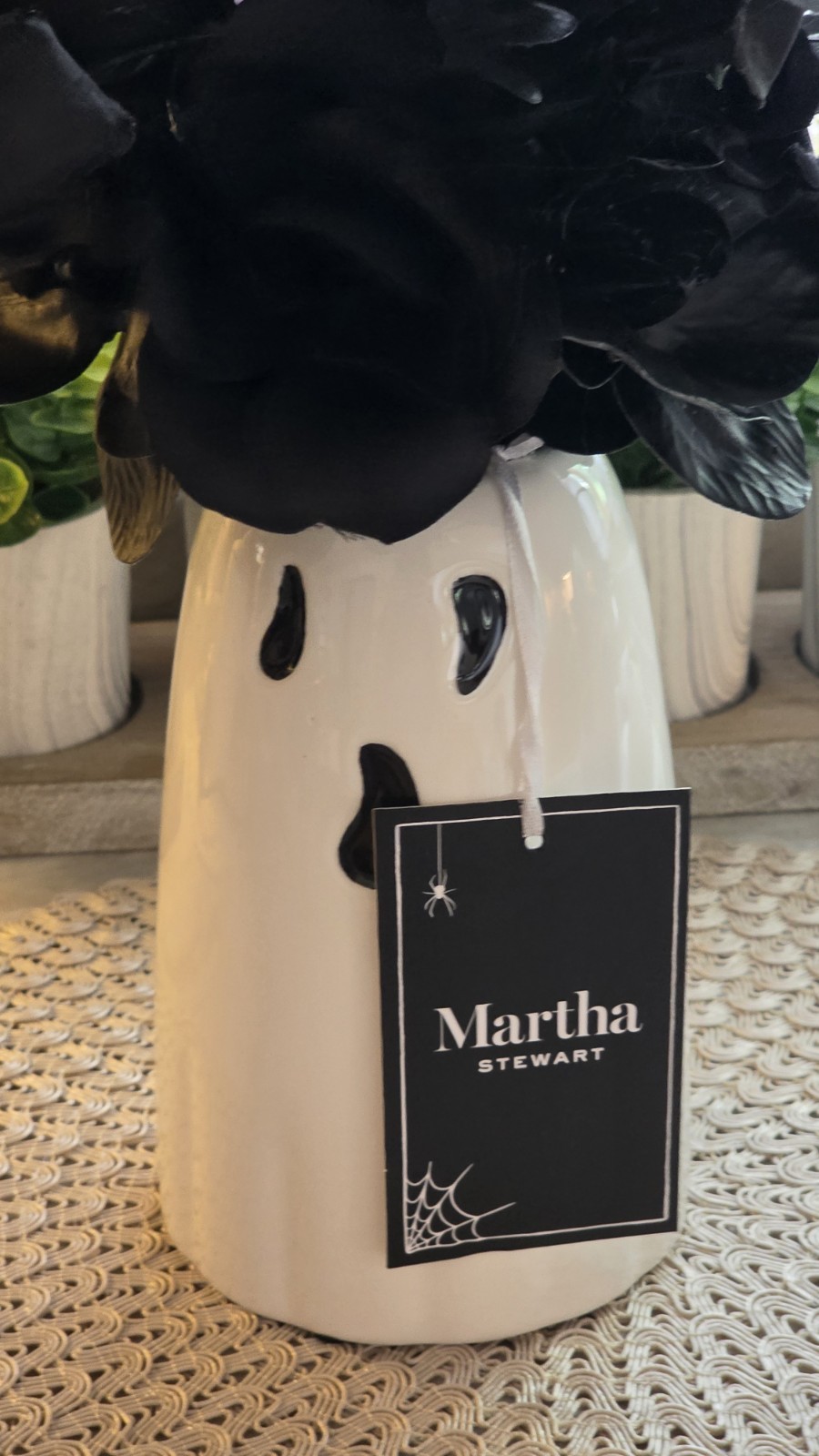 Martha Stewart Halloween Black Flower Floral Arrangement Ghost Vase