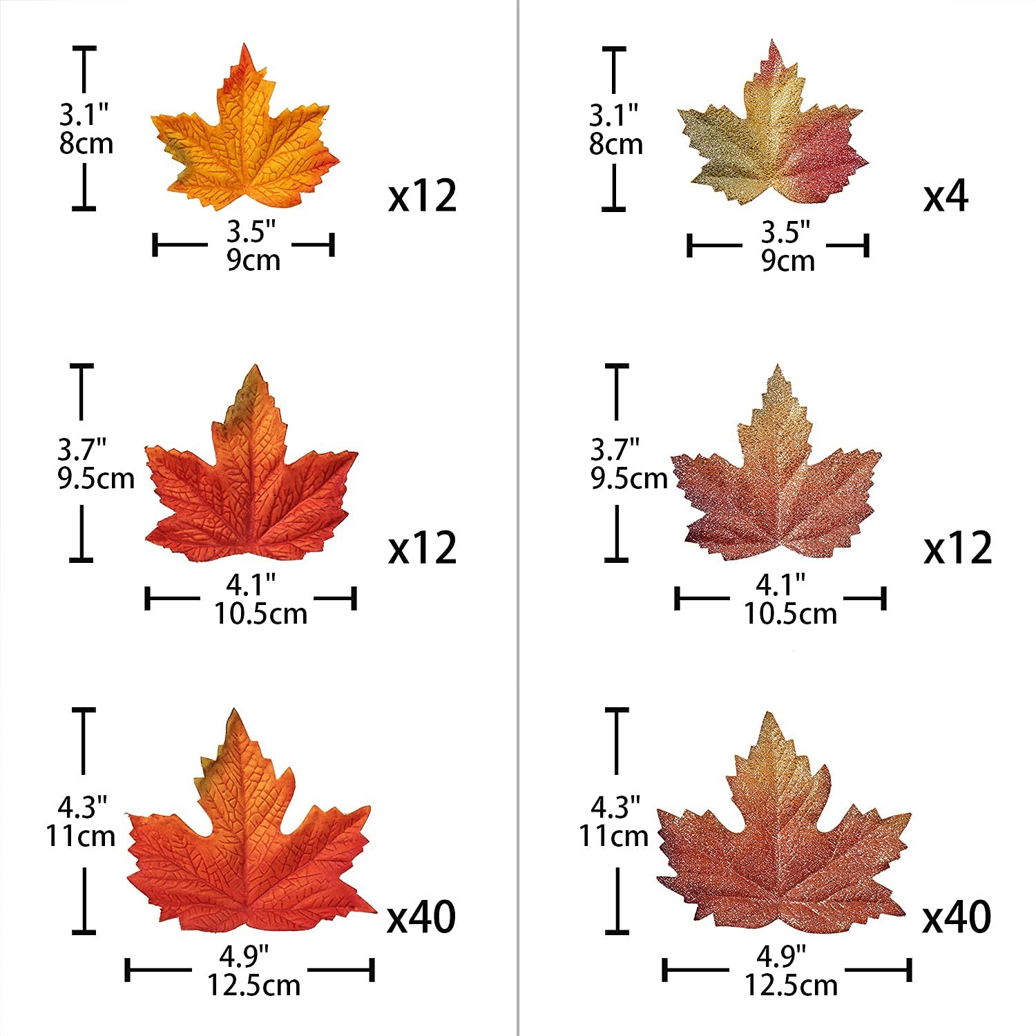 120 PCS Fake Fall Maple Leaves Assorted Color Silk Artificial Autumn Leaf