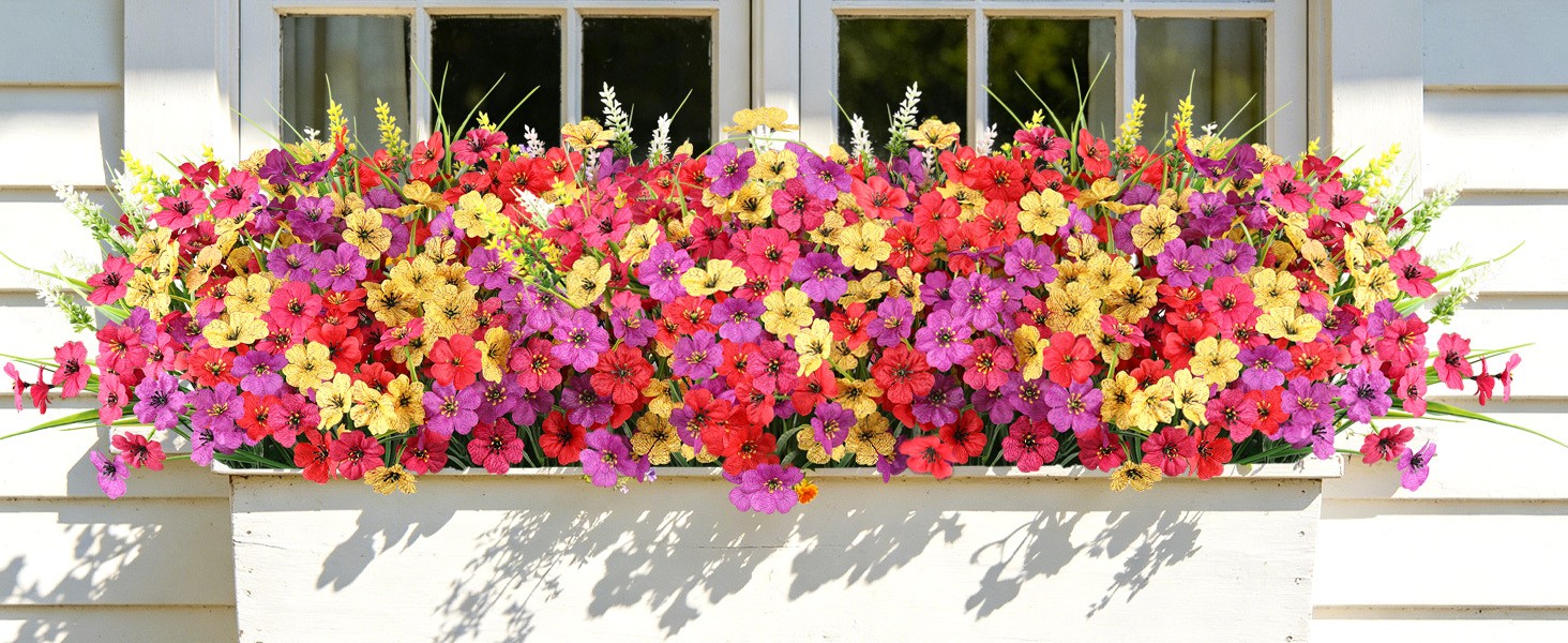 24 Bundles Artificial Flowers for Outdoors, Realistic Fake Silk Flowers for