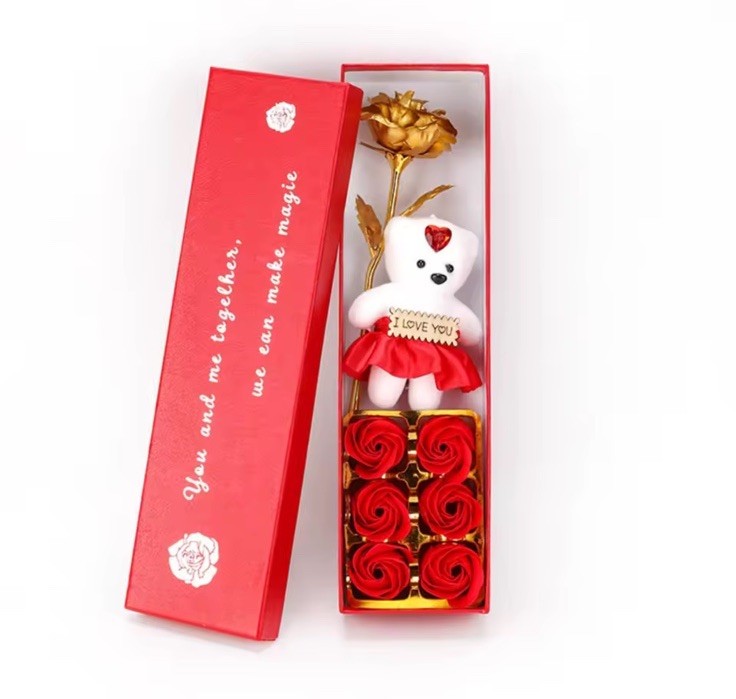 Heart Shaped Soap Rose Flower Gift Box Bear Bouquet Valentine Wedding Decoration