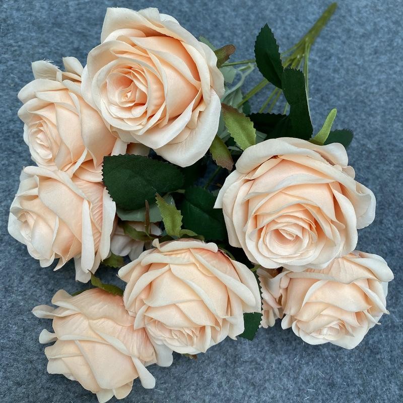 Artificial 9 Head Rose Bouquet Wedding Decoration Silk Flowers Photo Props