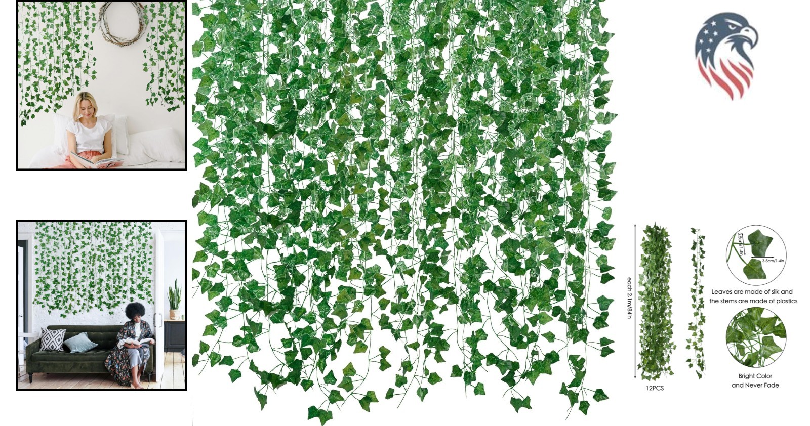 Fake Ivy Vines 12 Pack 84 Feet Artificial Plant Garland Indoor Outdoor Decor