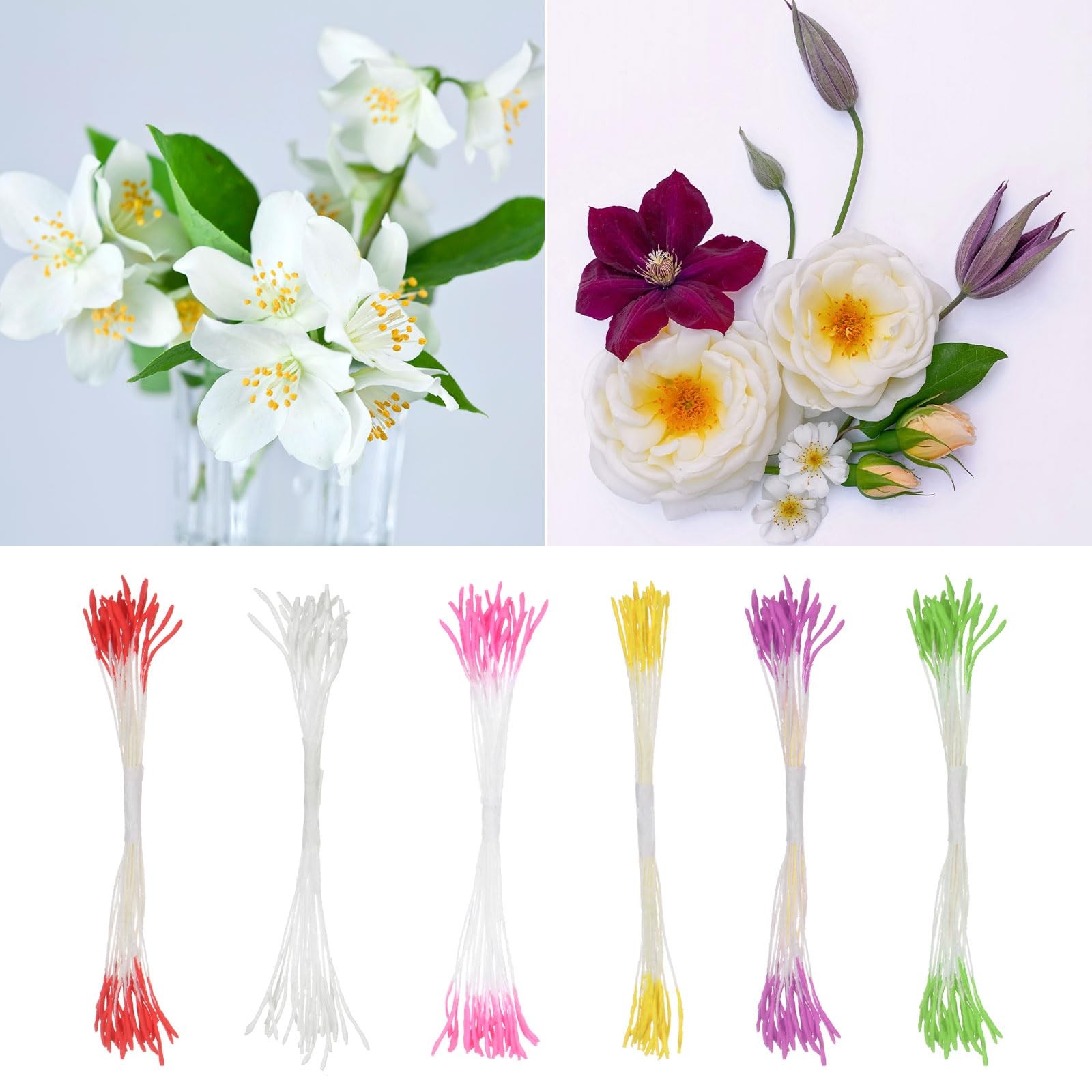 100 Pack Artificial Flower Stamen Kit, Mini Double Heads for DIY Floral Crafts