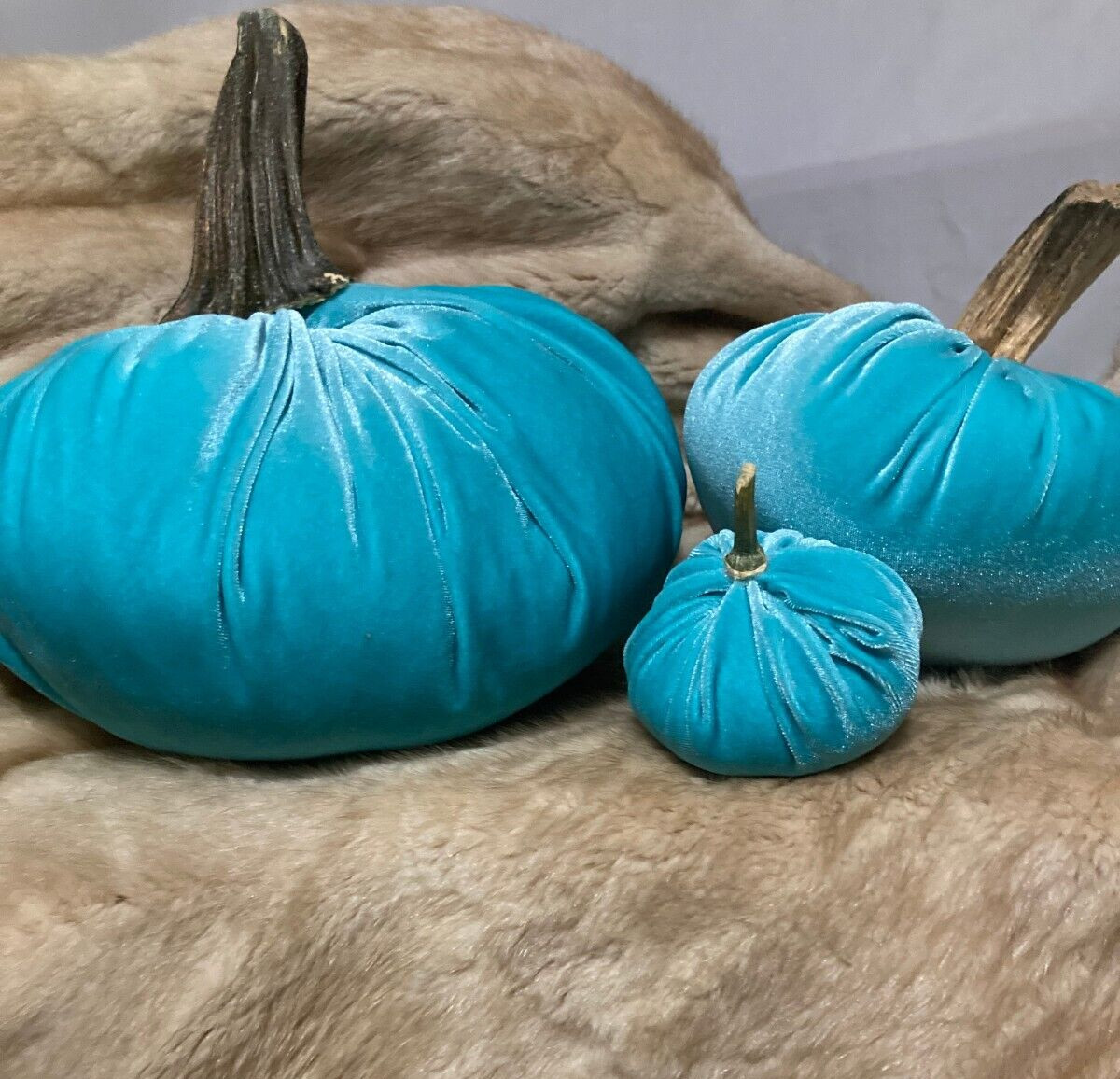 Turquoise Velvet Pumpkins
