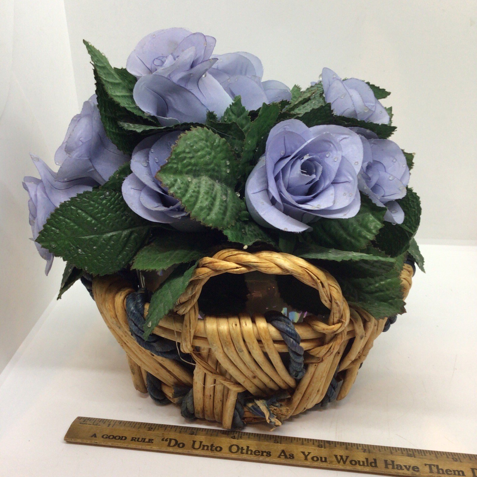 Artificial Violet Planter Basket Faux Indoor House Plant Mother Of Pearl Vase
