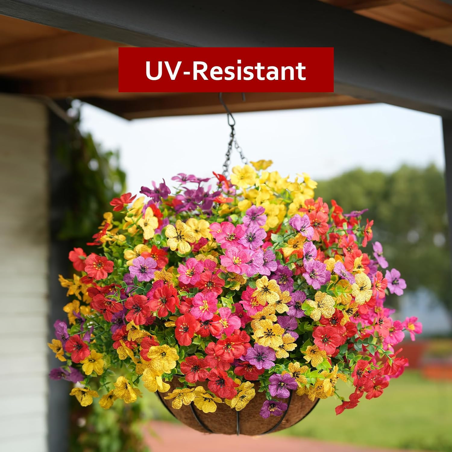 2 Set Faux Hanging Flowers for Outdoor Spring Summer Decor – UV Resistant