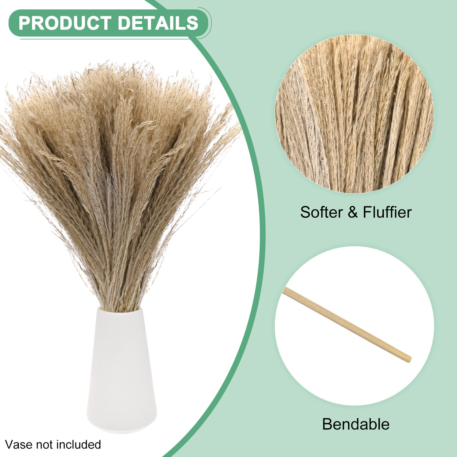 100-Pack Faux Pampas Grass 16 Inch for Home Decor/Wedding [Natural]