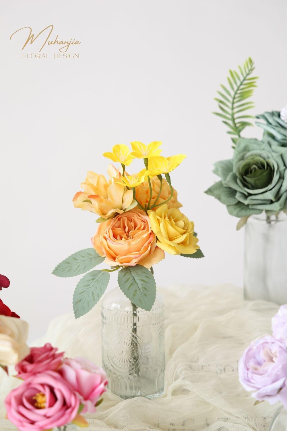 38 PCS Rainbow Artificial Fake Silk Flowers Box Set DIY Wedding Bridal Bouquet