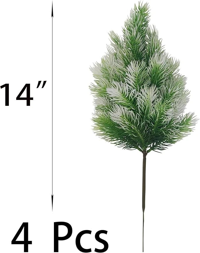 4 Pack Artificial Norfolk Pine Trees with Ground Spike, 14”Small Fake Pine