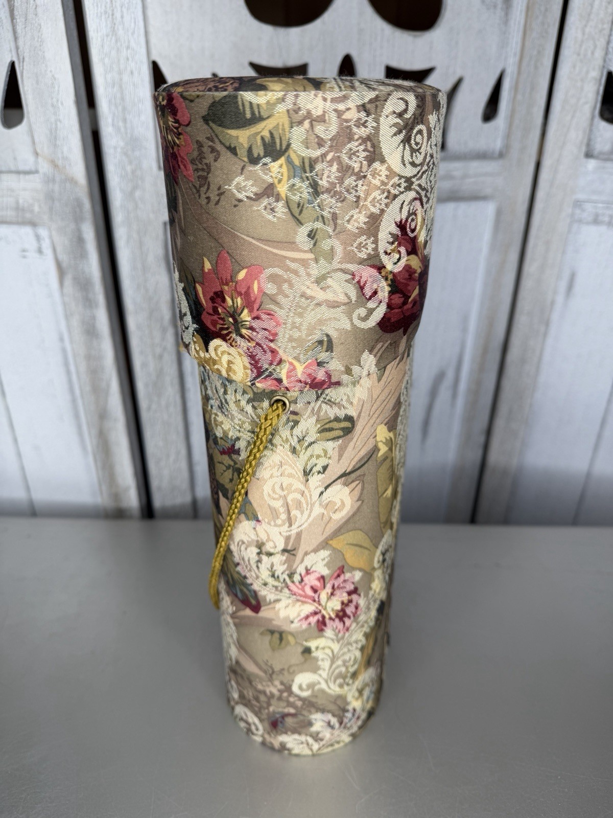 Vintage 90s Woven Floral Tapestry Decor Container With Tassel & Lid Cottagecore
