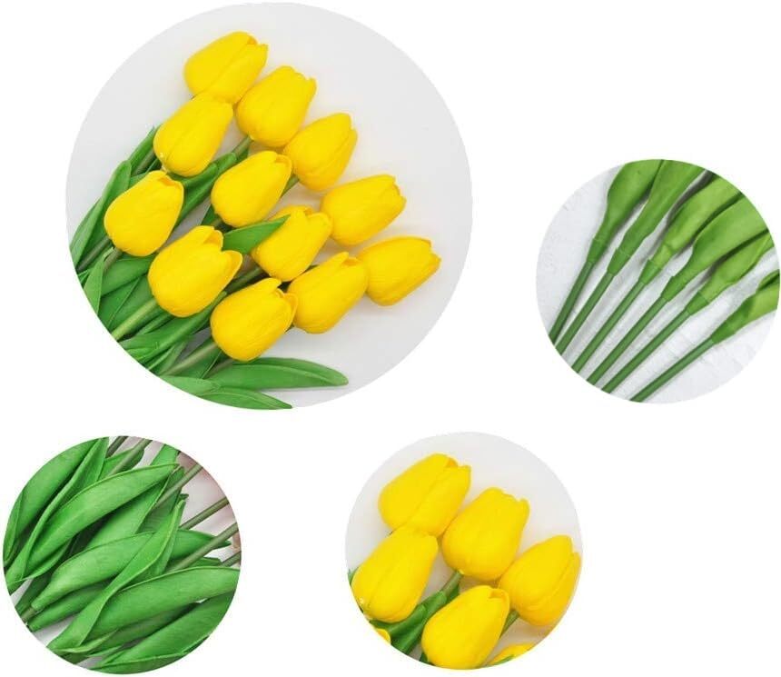 Artificial Tulips 10pcs Yellow Real Touch PU Flower Arrangement Bouquet Party