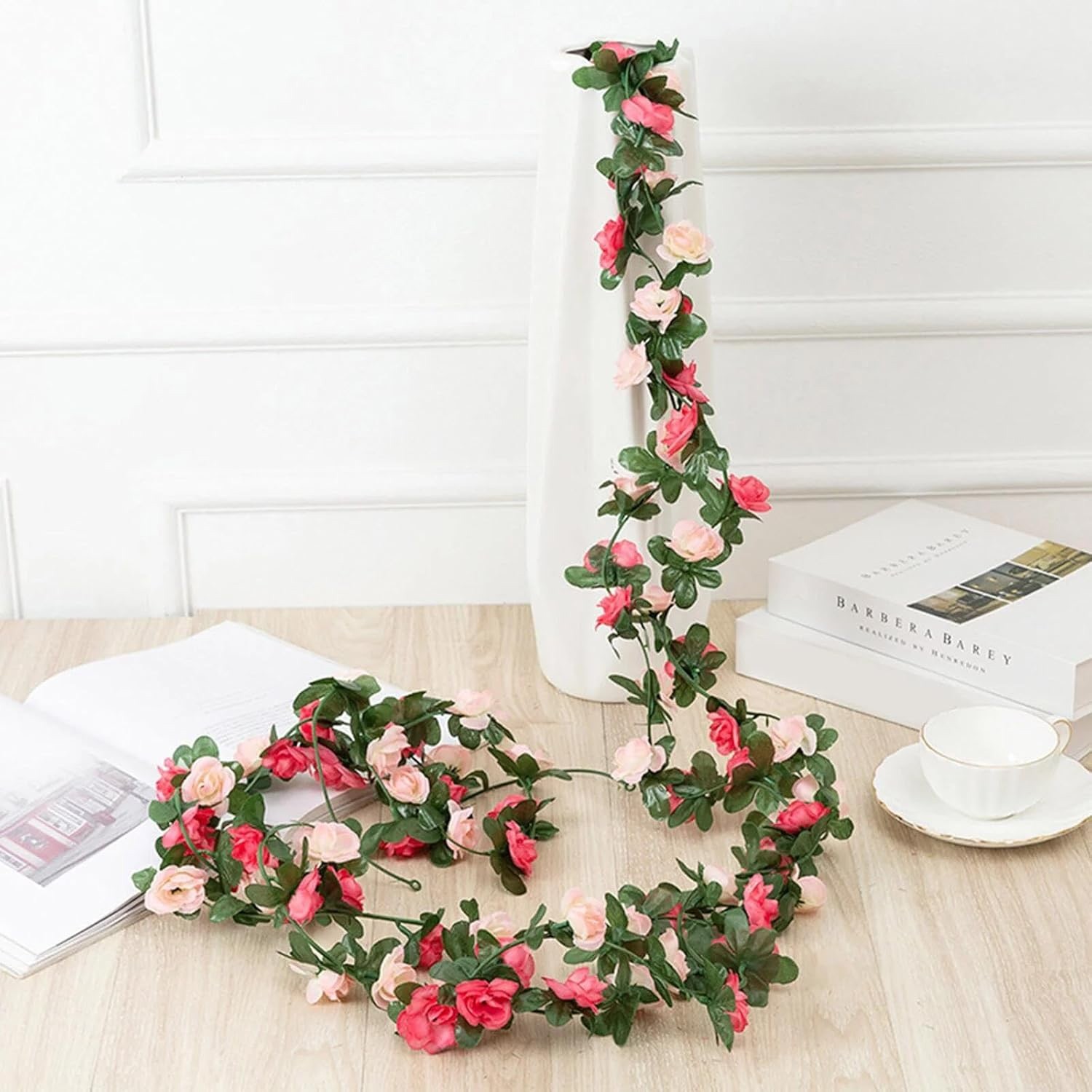 2Pcs 16.4FT Artificial Rose Vine Flower Garland Wedding Baby Shower Wall Decor