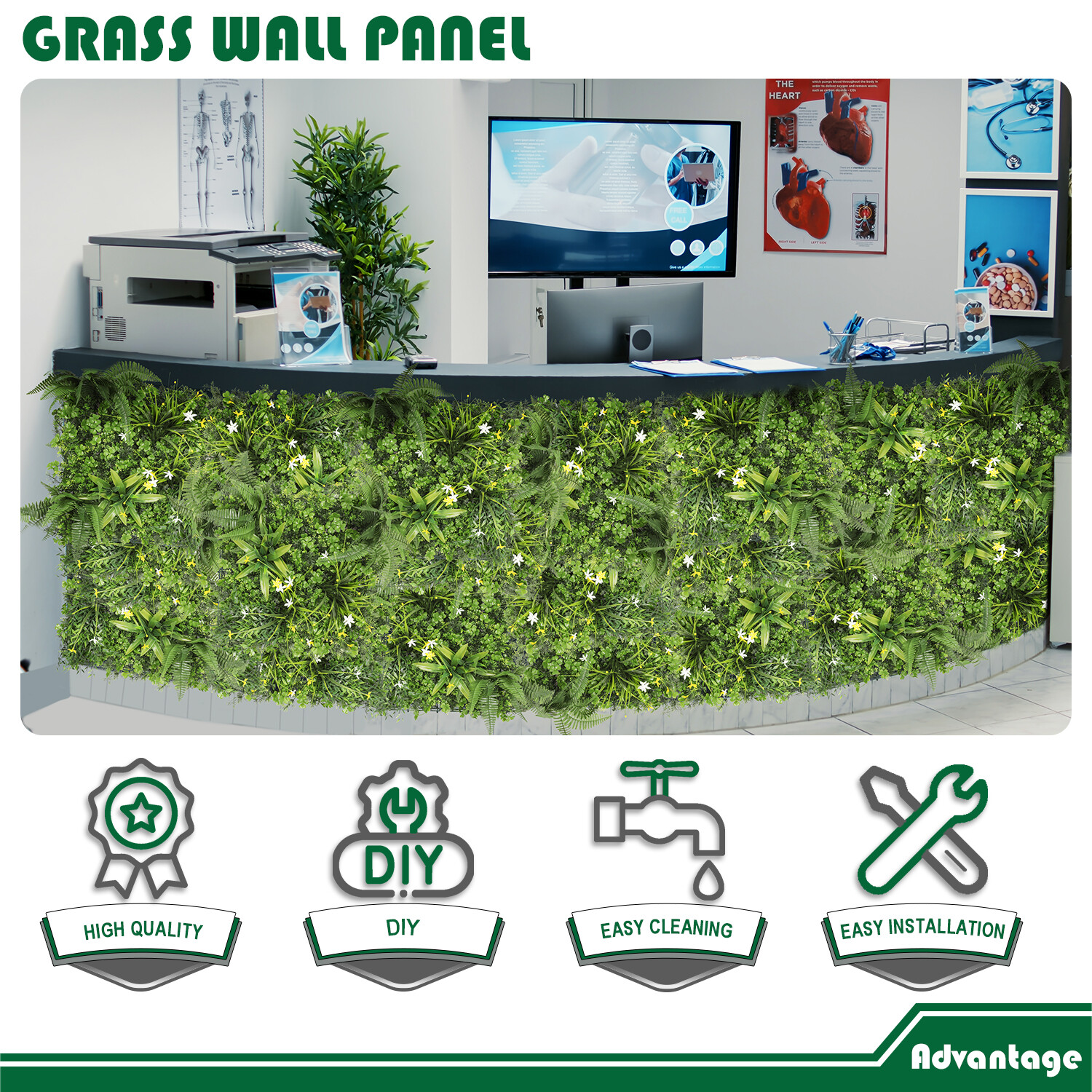 20″ Artificial Grass Mats 3D Mixed Plant Wall Hedge Decor For Home Festival #15