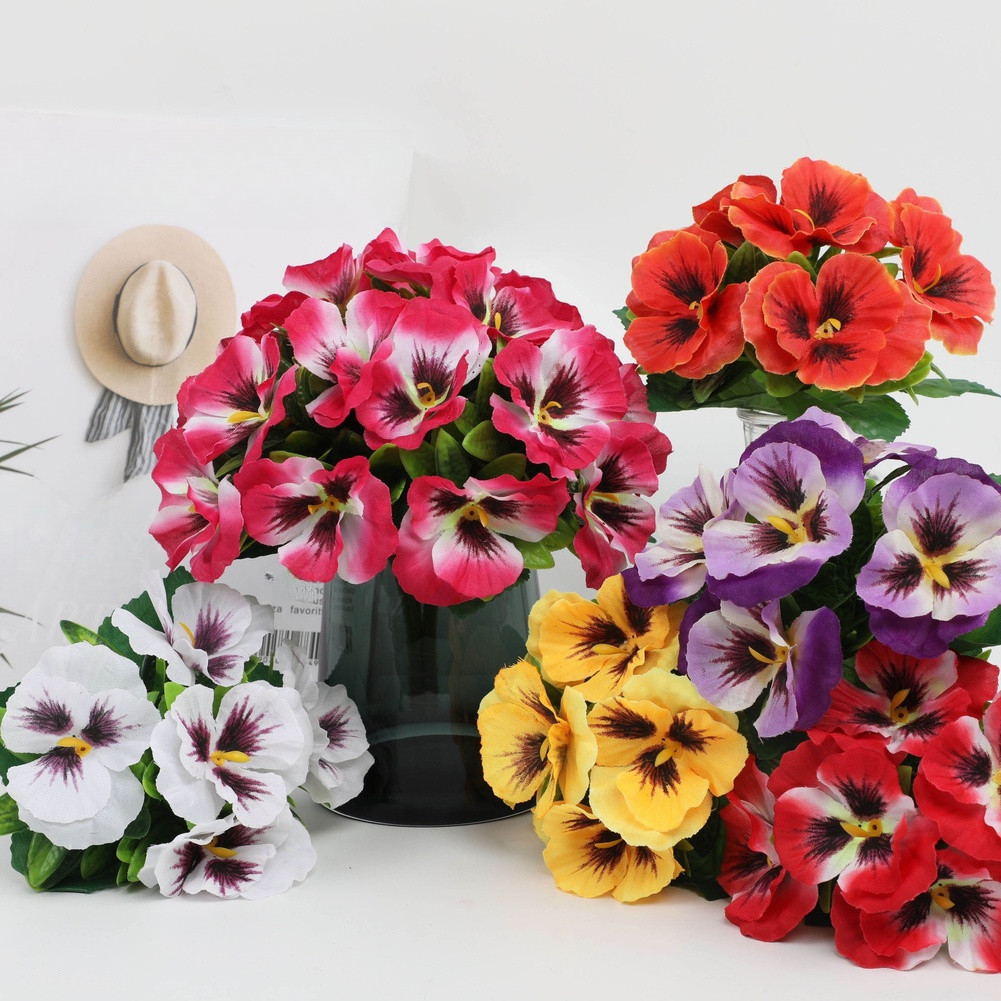Silk Pansy Flower Bouquet for Wedding Reception Decor Home Wall Display