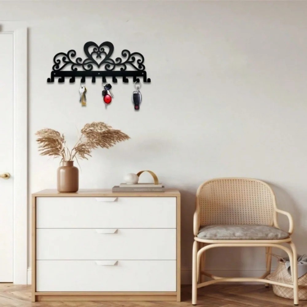 Vintage 10-Hook Metal Key Holder – Farmhouse Love Sculpture Wall Decor Gift