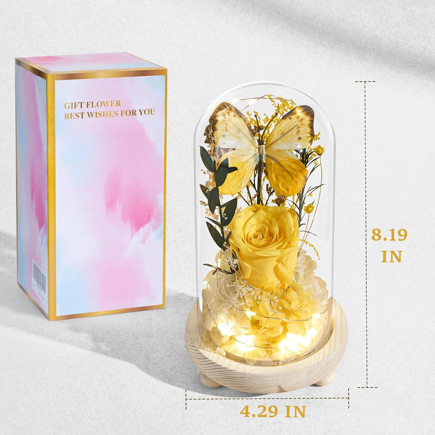 Preserved Yellow Roses in Glass Dome – Perfect Gift for Her on Any Occasion