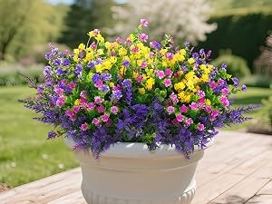 Artificial Flowers Outdoor, Faux Artificial Plants UV Resistant Plastic Flower