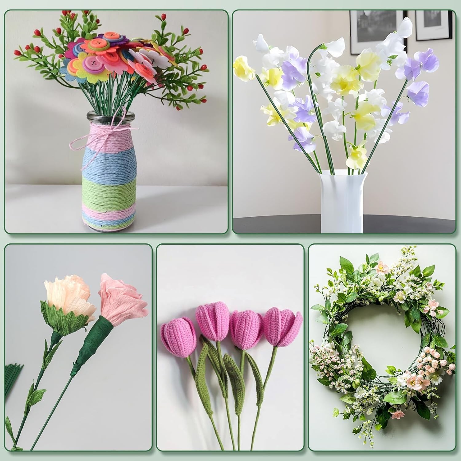 Floral Wire Stems, 60 Pack Flower Stems, 2 Gauge Green Floral Stem Wire for P…