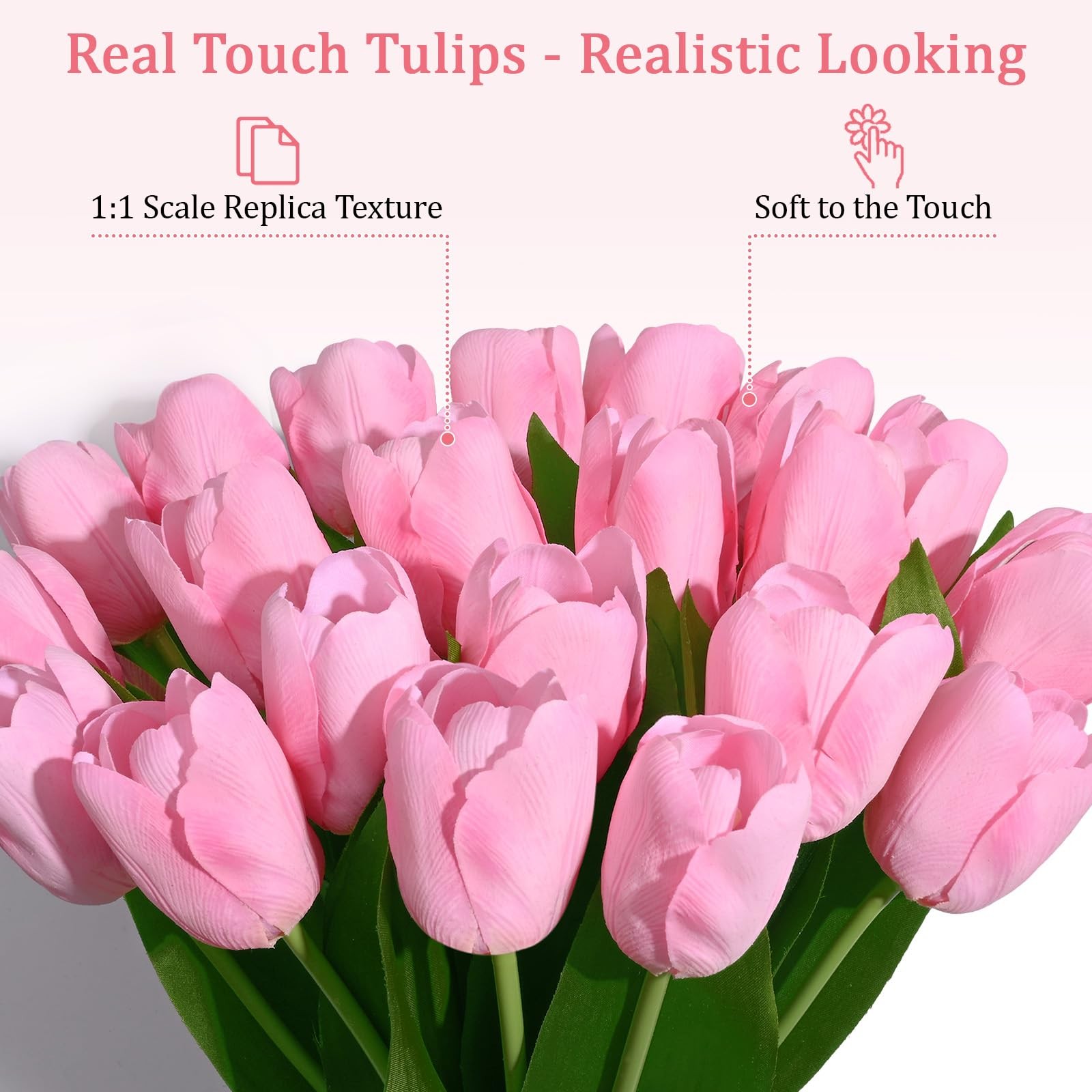 12 PCS Pink Tulips Artificial Flowers Real Touch Fake Bouquet 14″ Decor