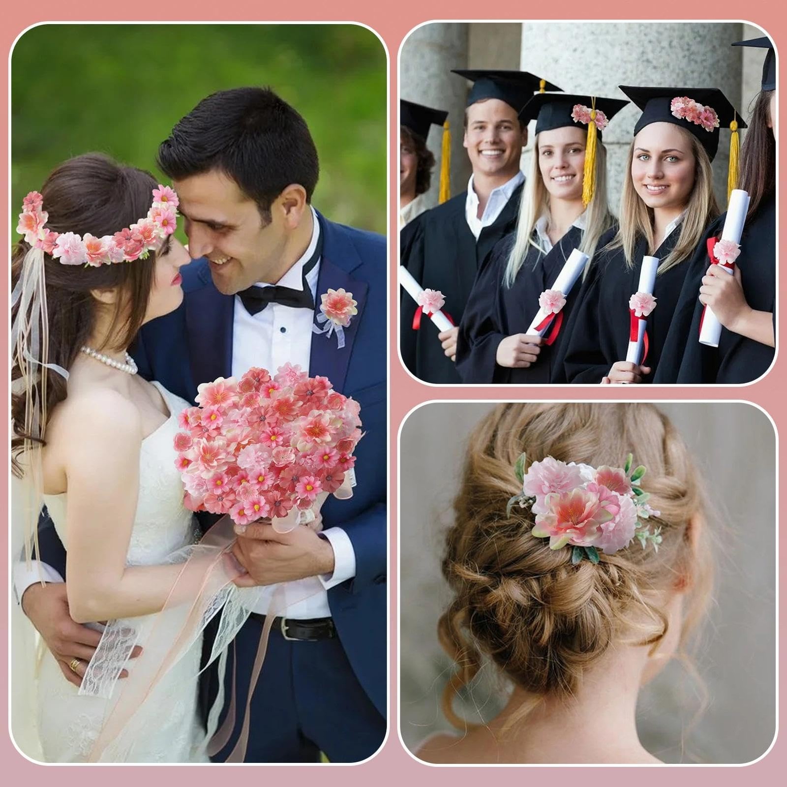 210Pcs Mini Fake Flower Heads Pink Small Silk Faux Flower Heads Artificial Ro…