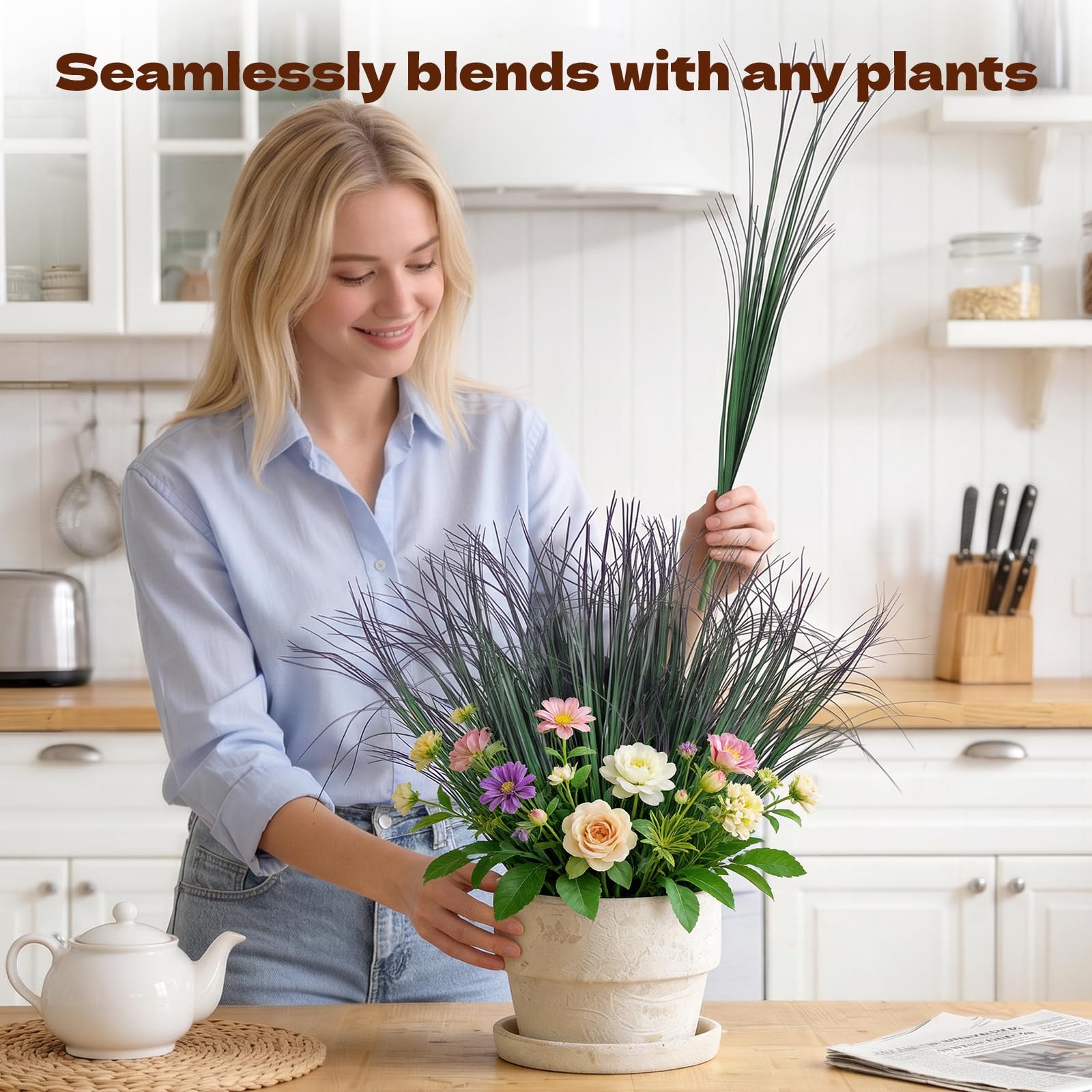 12Pcs Artificial Plants Outdoor, 21″ Fake Shrubs Wheat Grass, Greenery Stems …