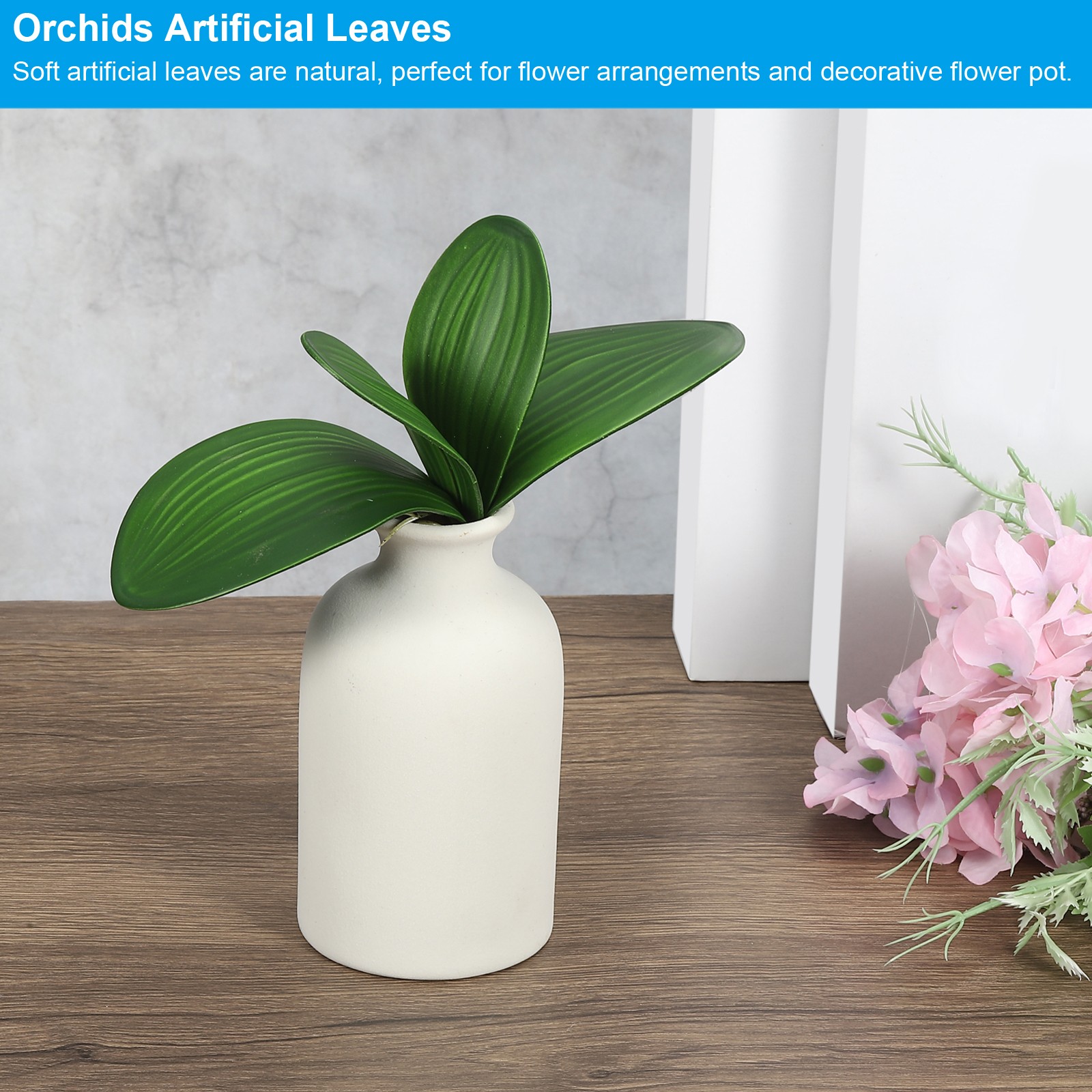 3 Pcs 9.45 Inch Faux Orchid Leaves 5 Petals Artificial Leaf