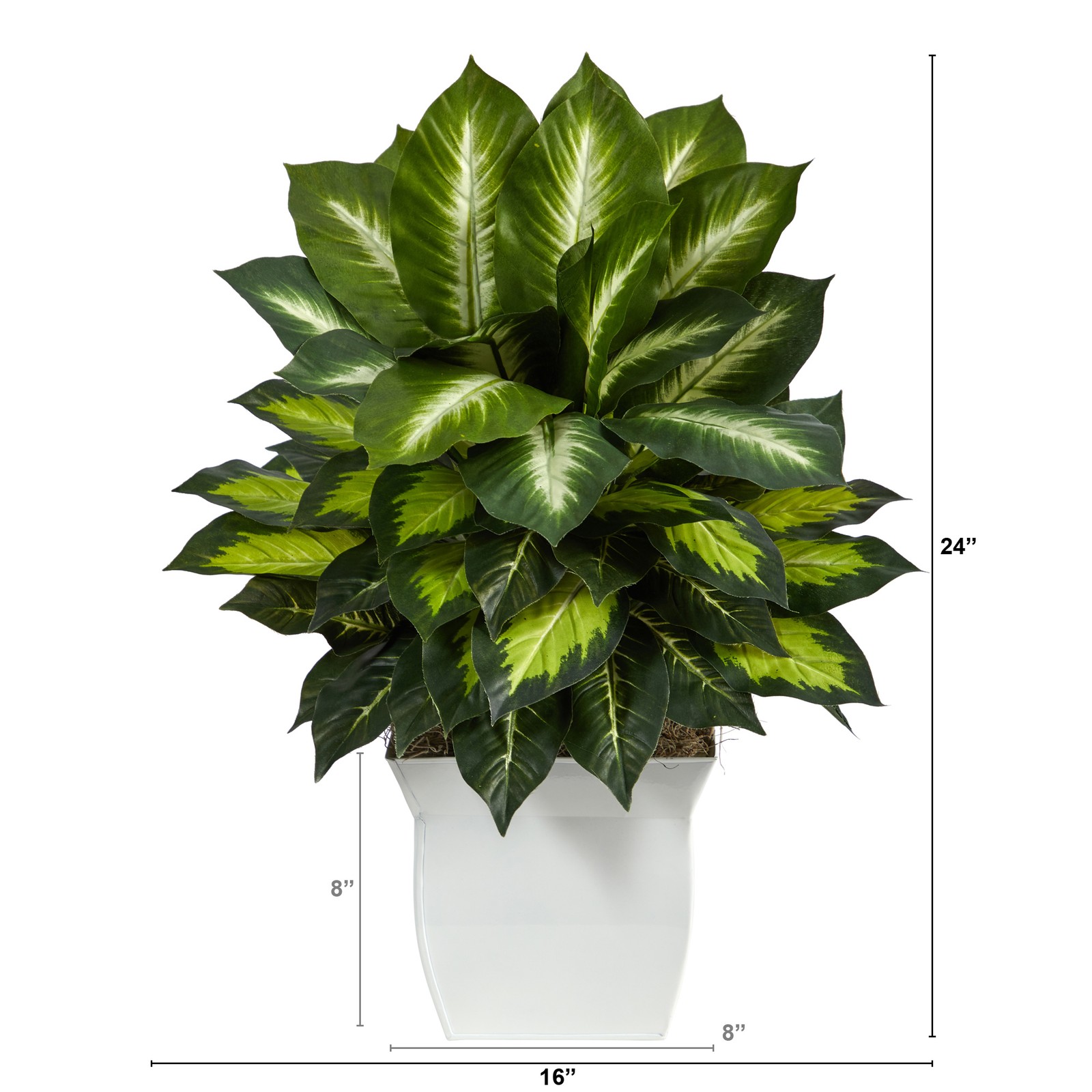 Nearly Natural 2ft Golden Dieffenbachia Artificial Plant in White Metal Planter