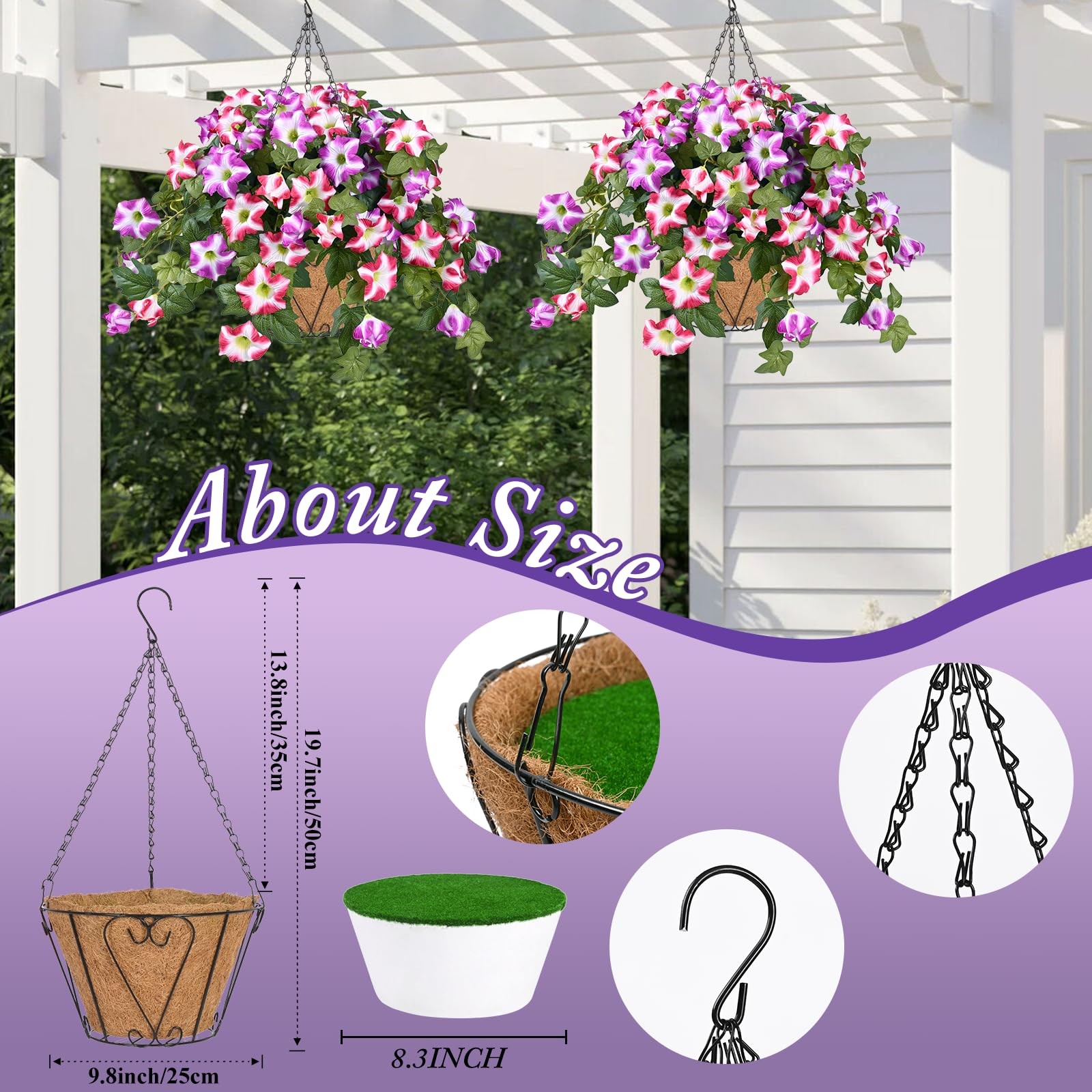 Artificial Hanging Flowers Plants with Basket for Outdoors, Artificial Petuni…
