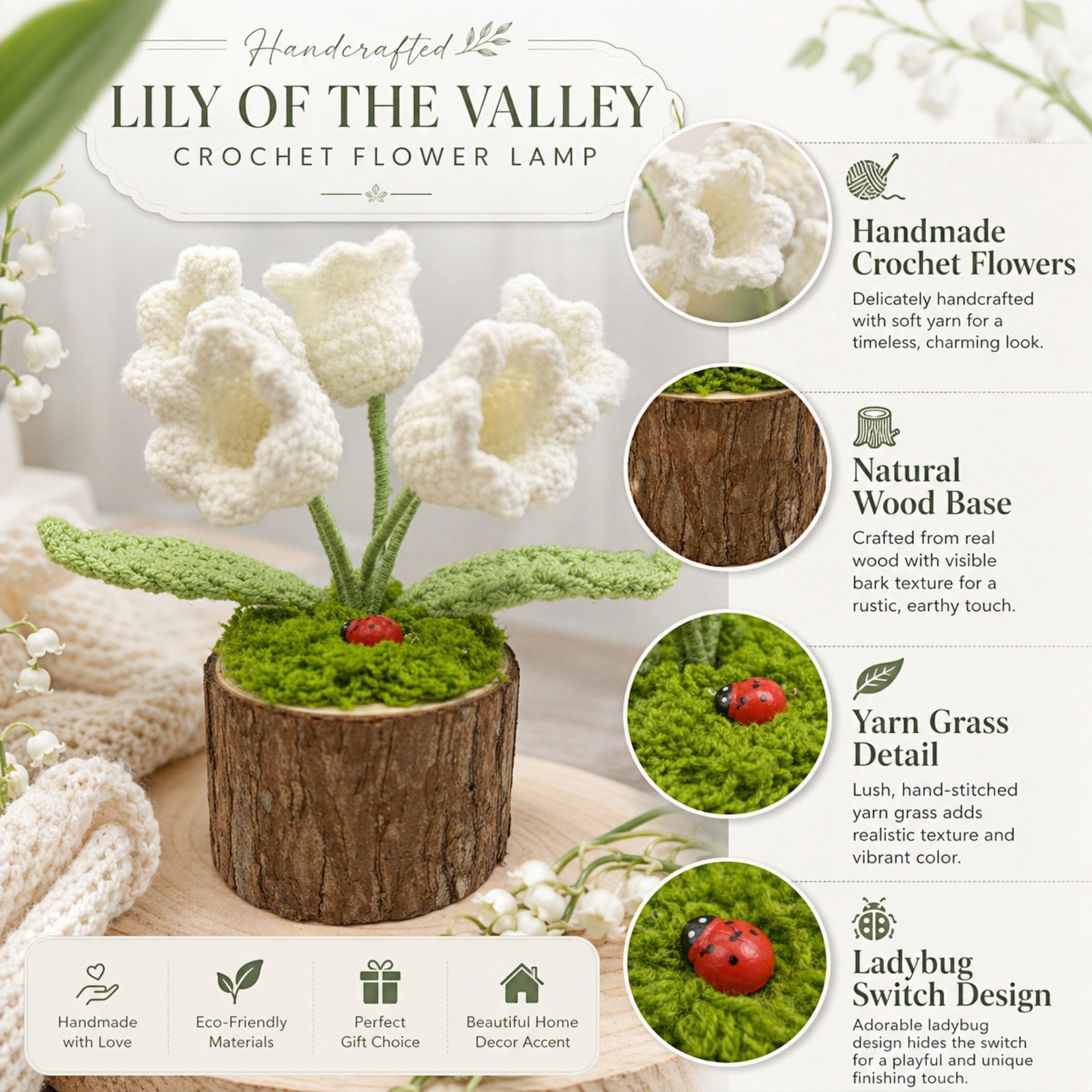 Lily of The Valley Lamp Crochet Flowers Artificial Flowers Handmade Knitted N…
