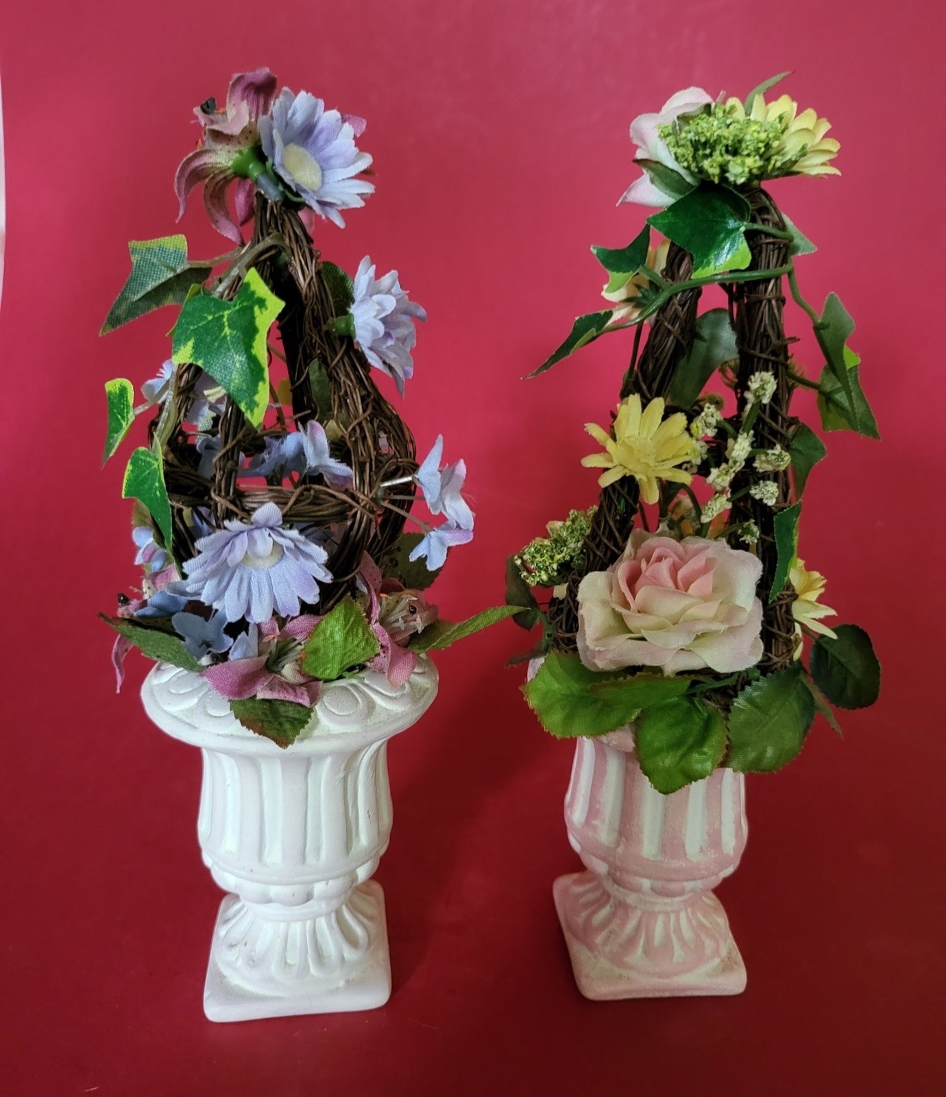 Mini Artificial Flower Potted Planter Decor 7″ Set of 2