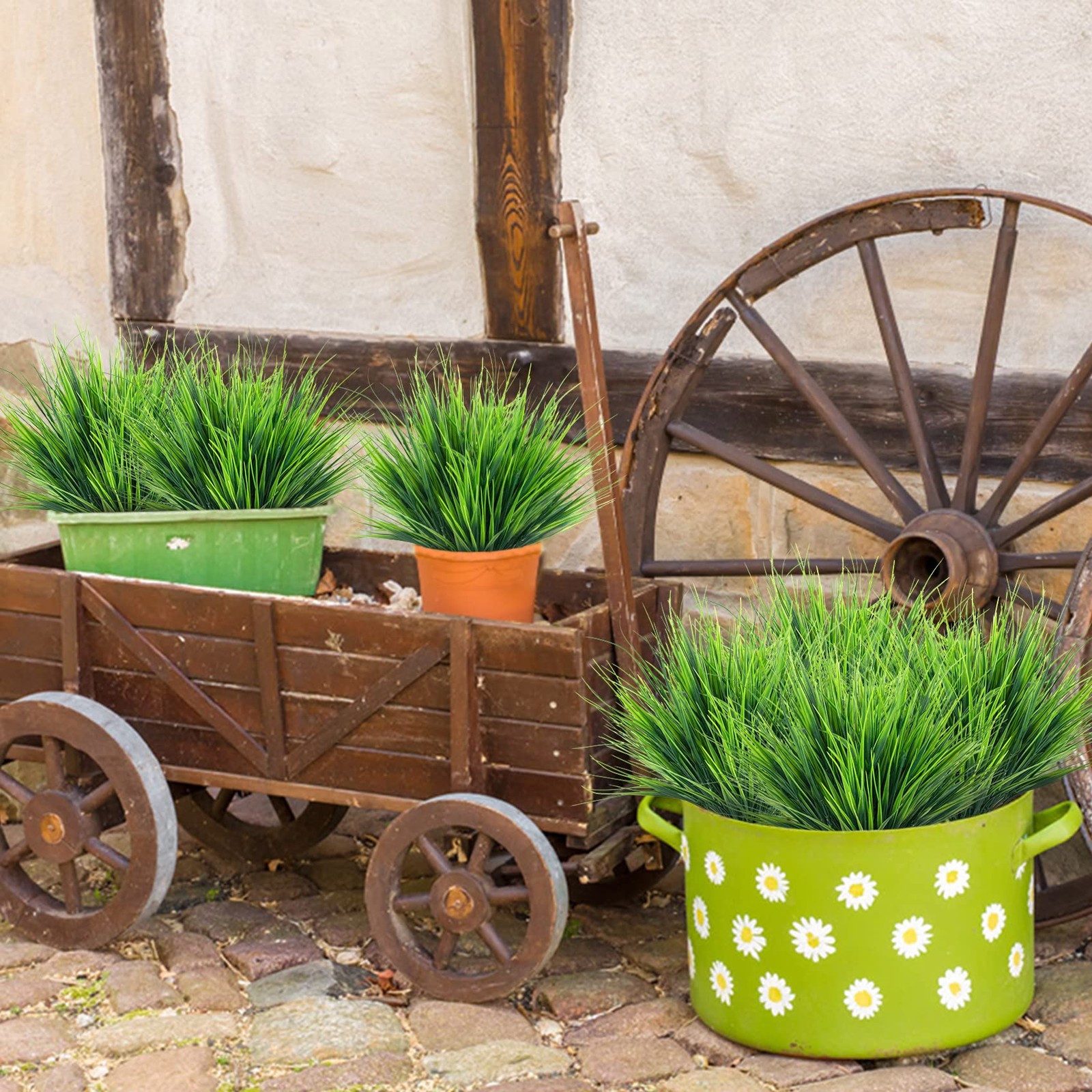 Ouddy Decor 24 Bundles Artificial Plants Outdoors Fake Wheat Grass Faux Greener