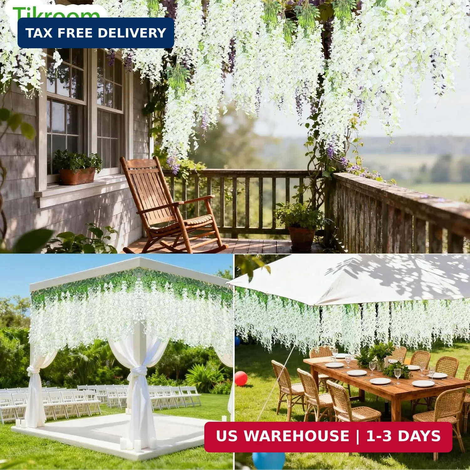 10 Pack Artificial Wisteria Hanging Flowers 3.6 Feet/Piece White Dense Fake Wist
