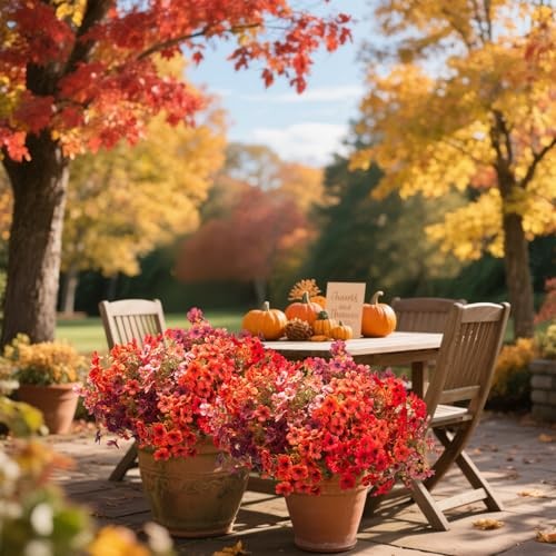 16 Bundles Artificial Fall Flowers, UV Resistant Faux Plants for Fall Orange
