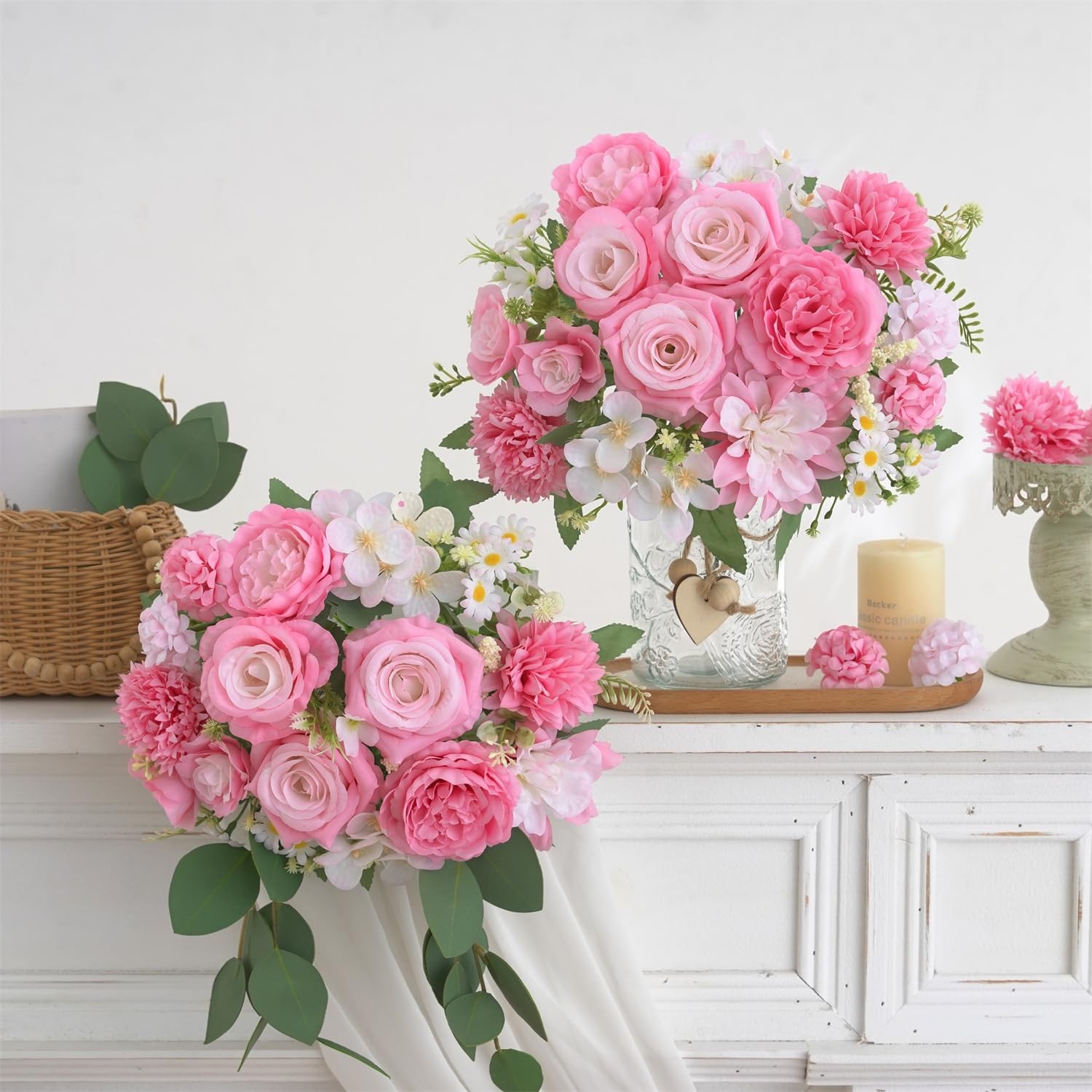 4 Pcs Mixed Artificial Flowers Small Peony Bouquet Fake Rose Silk Floral