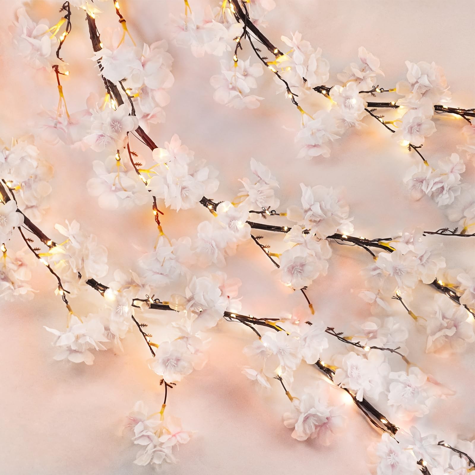 obbsie 6FT Lighted Cherry Blossom Garland with 100 Fairy Lights Timer Battery…