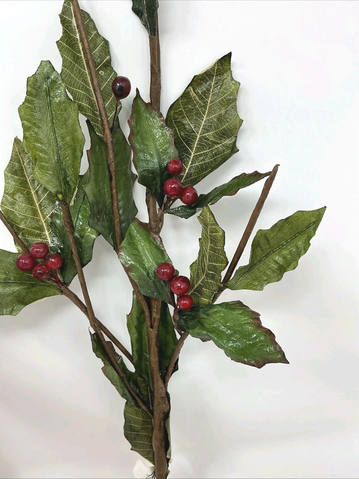 Holly w Wired Red Berries Spray Floral Pick 30” Long 2 Picks Vase Filler NOS
