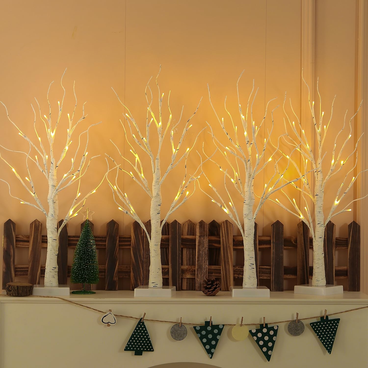 4 PCS Lighted Birch Tree 2 Ft Indoor Battery Operated Artificial 24 LEDs