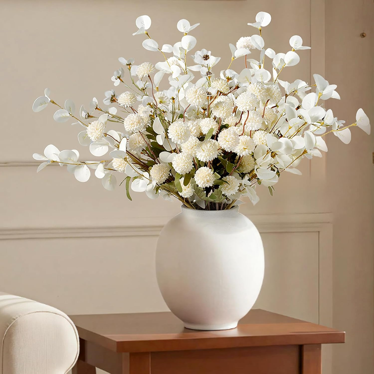 Artificial Flowers, 22 Stems Silk Chrysanthemum Bouquet with 12 Mums, 5 Eucalypt