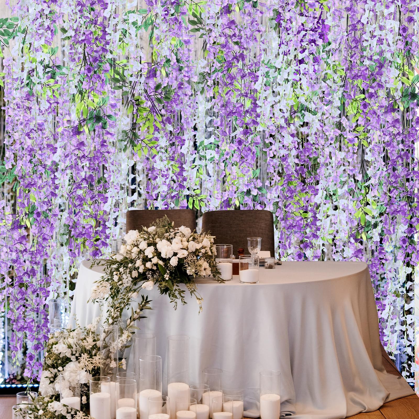 48 Pcs Wisteria Hanging Flowers 3.5 ft Artificial Wisteria Garland Purple & W…