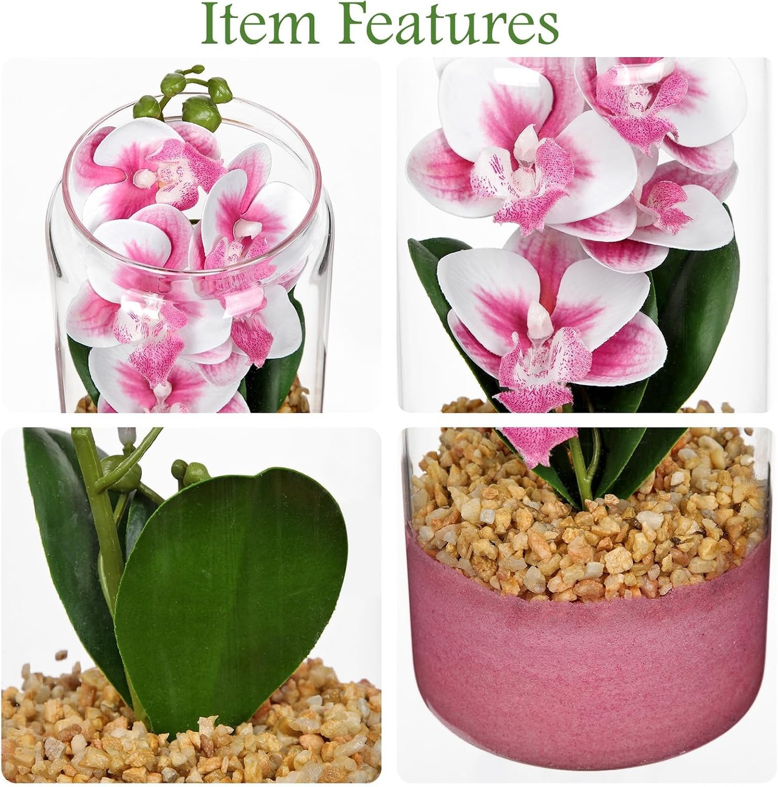 Artificial Orchid Plant with Vase Small Faux Pink Orchids Decor for Bedroom