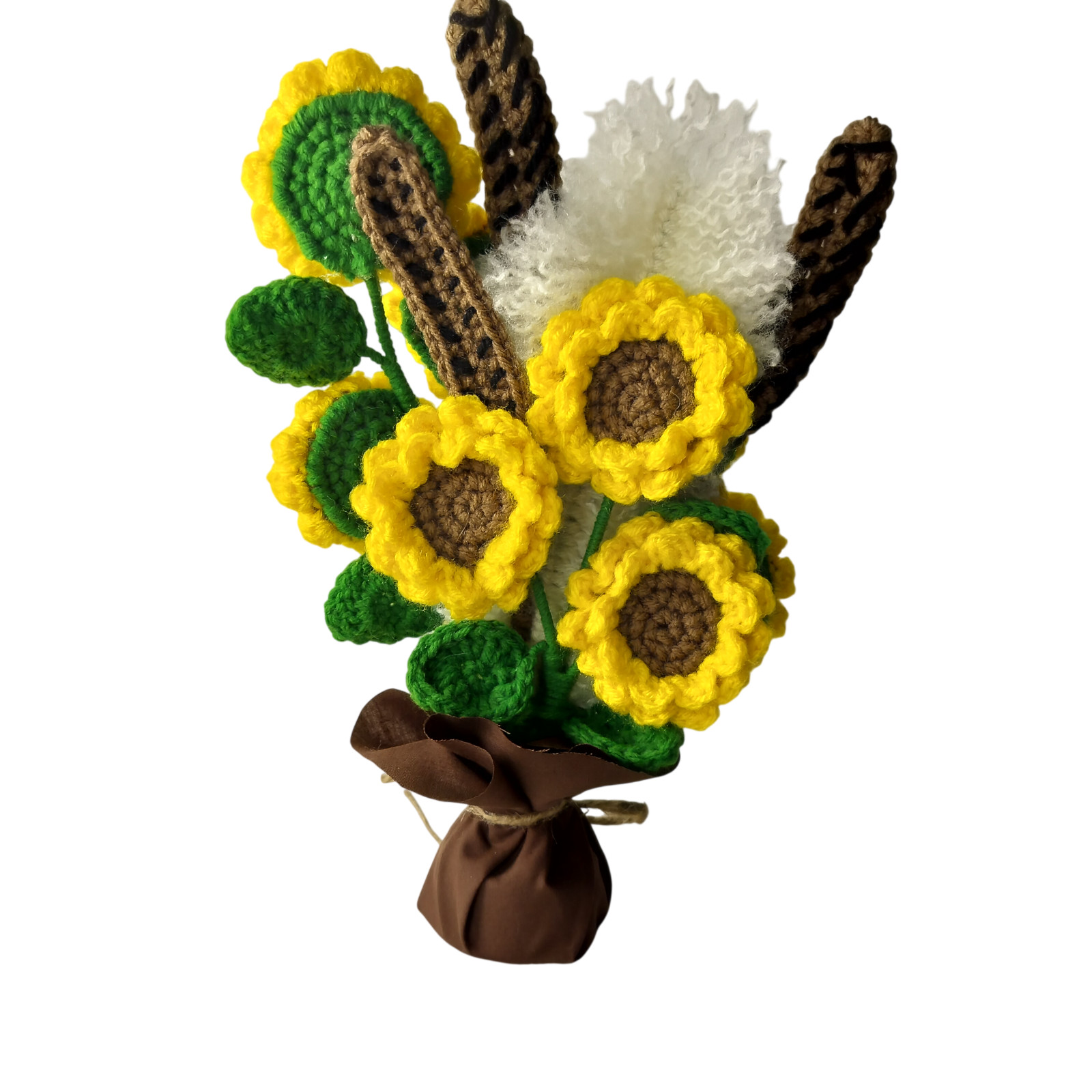 Handmade Crochet Sunflower Bouquet Size Small Free Standing #BohoChic