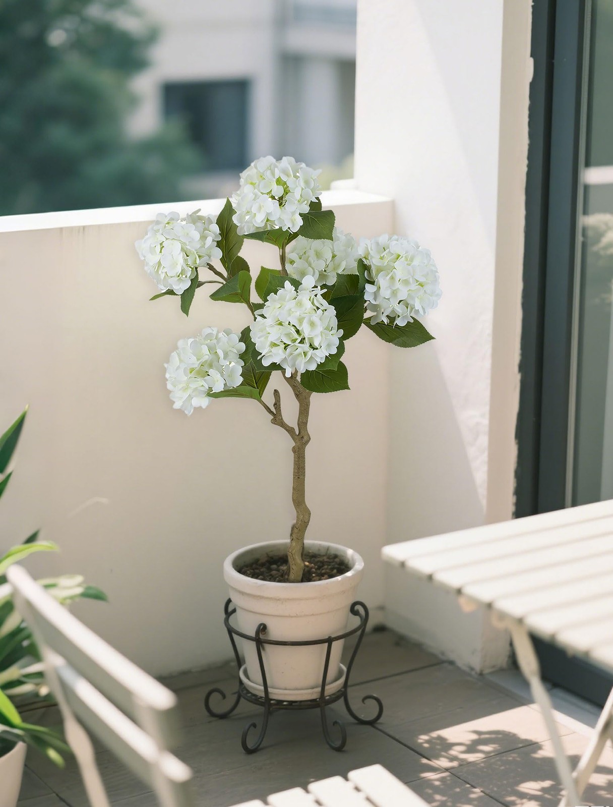 White Hydrangea Fake Tree: 2pc 39 Inch Artificial Silk Plants for Home Living…