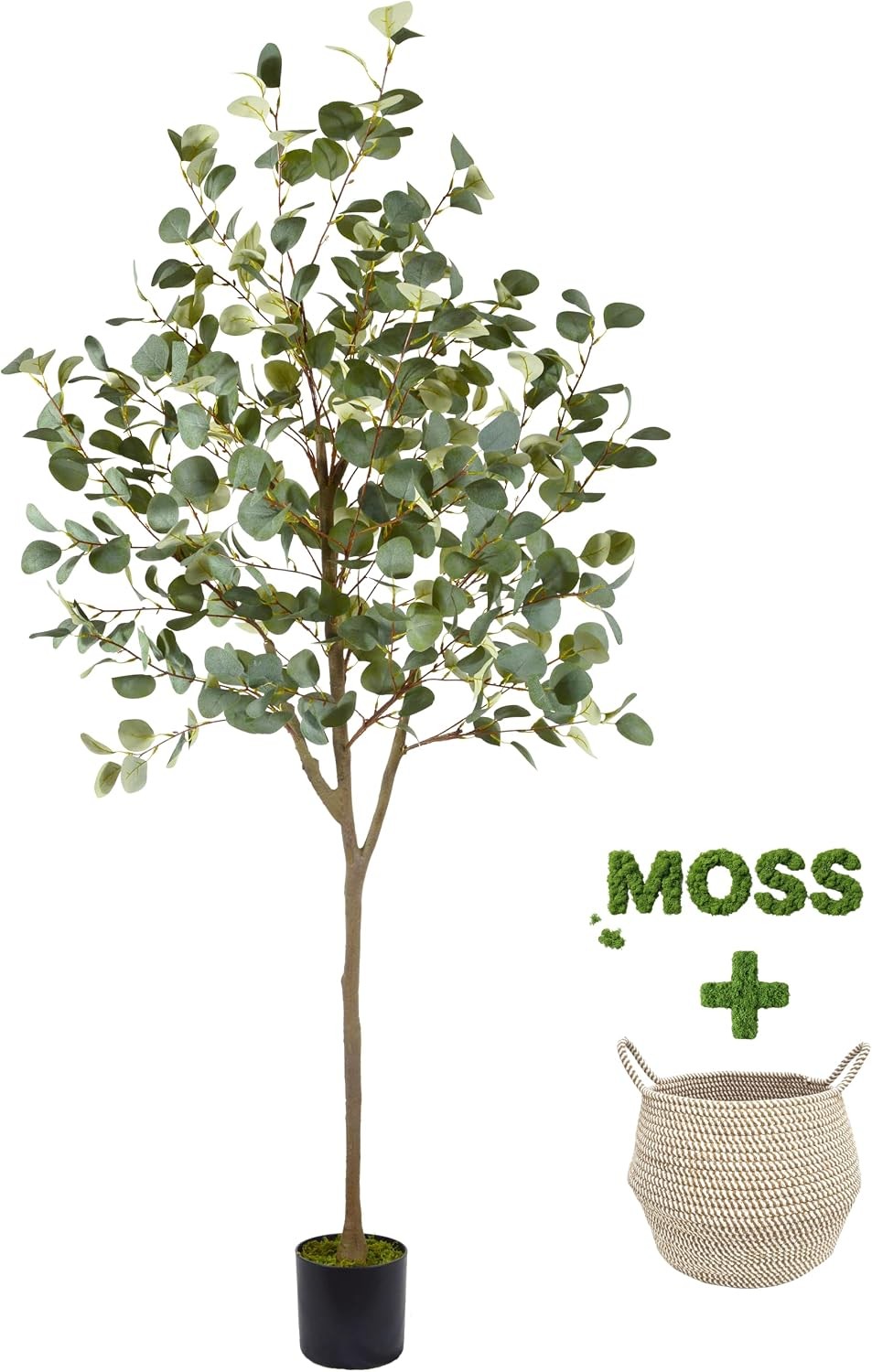 Artificial Eucalyptus Tree 8ft Large Fake Silk Leaves Eucalyptus Plant W/ Basket